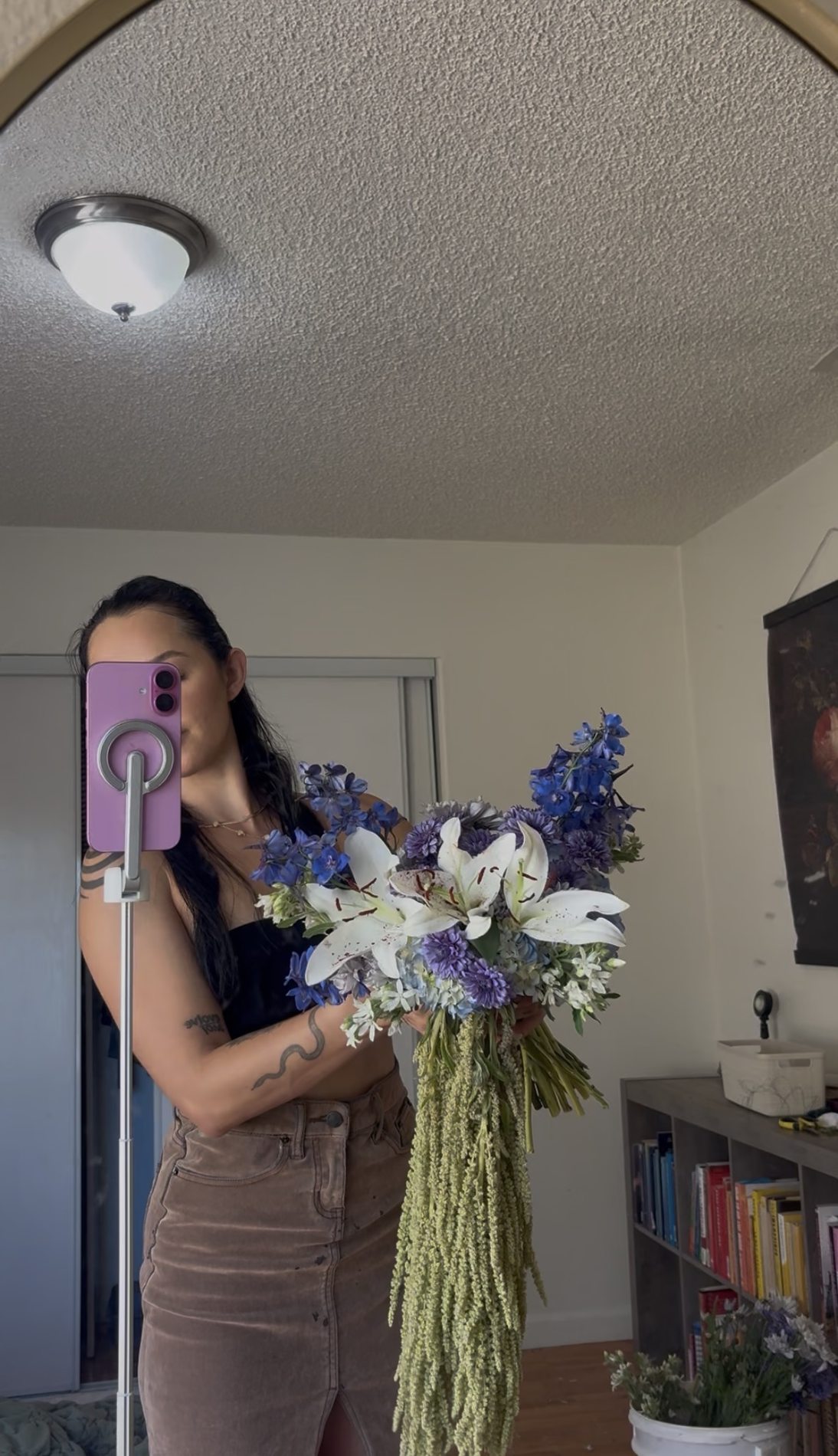 Blue purple and white sculptural bouquet